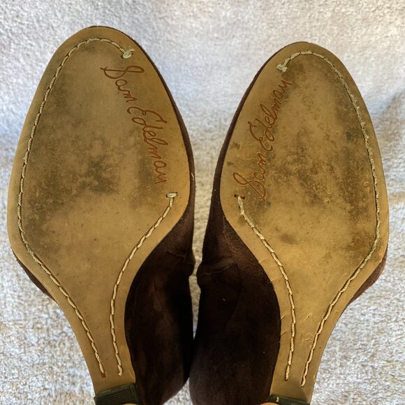 Sam Edelman Brown Suede Wedge Ankle Boots Size 8M Leather Zip Booties - Picture 7 of 8